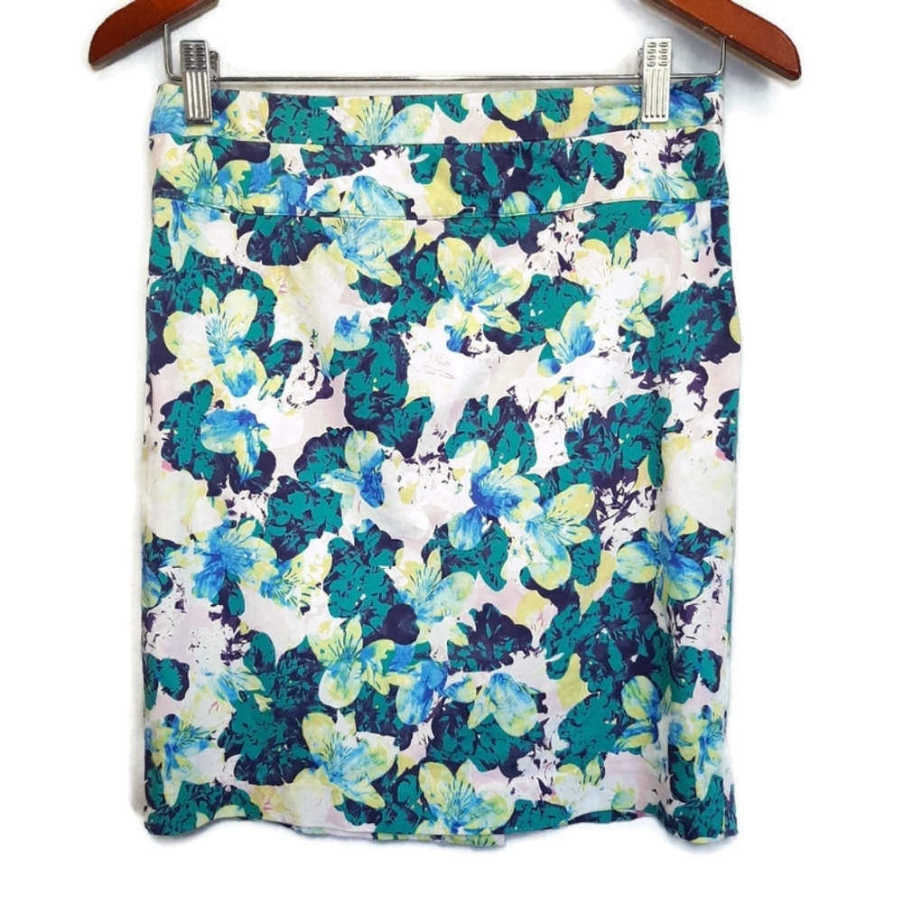 💠 AUDREY & CELINE Garden Floral Pencil Skirt Banded Waist Back Slit Spring
